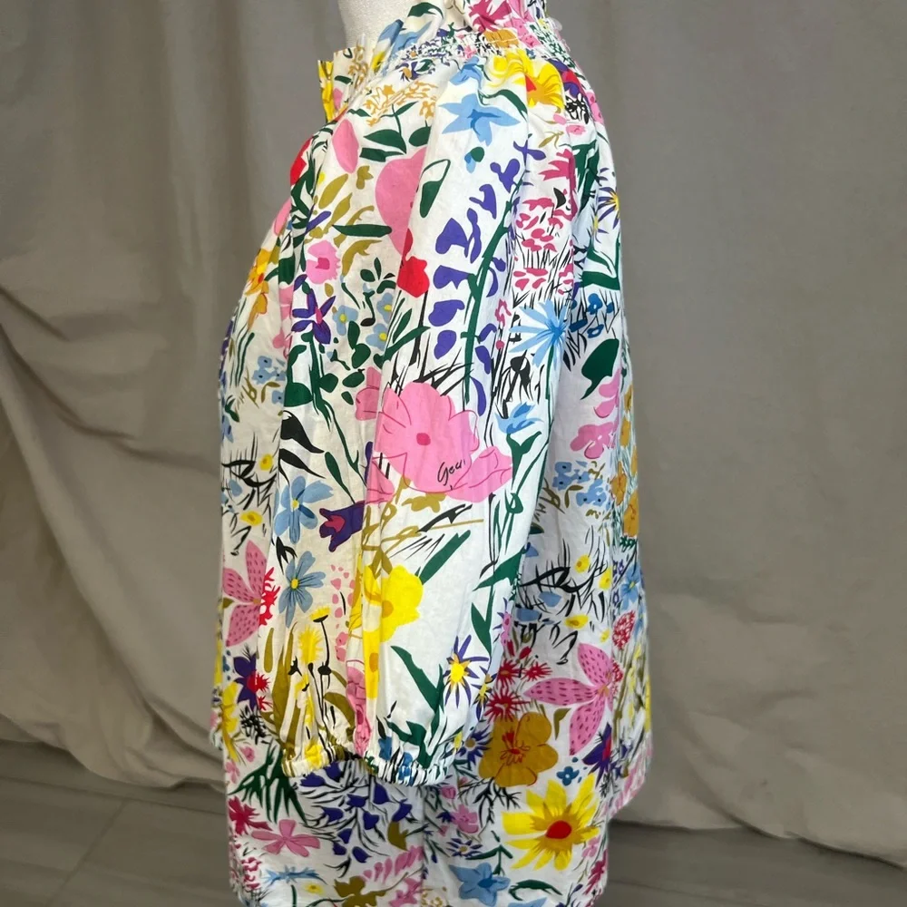 THML Multicolor Floral Puff-Sleeve Blouse Sz S Boho Chic Cottagecore Coquette - Picture 3 of 8